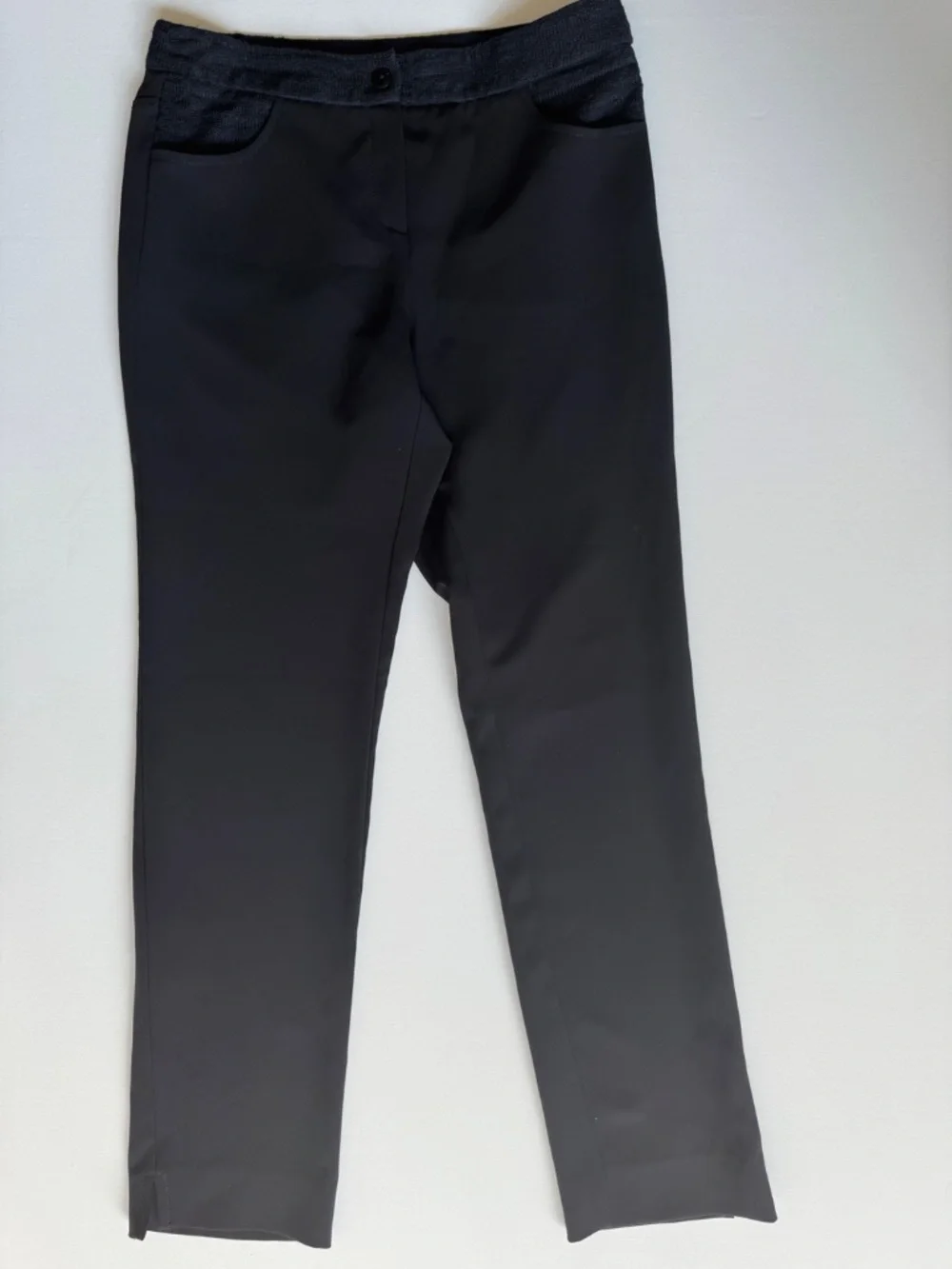 CHANEL Uniform Black Knit Waist Pants Women's Size 44 Straight Slit Leg